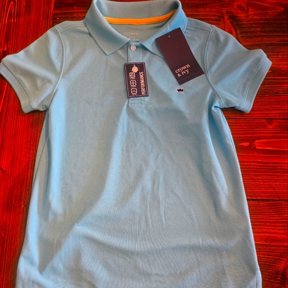 NWT Boys Crown & Ivy Blue Performance Polo Shirt, Size 6